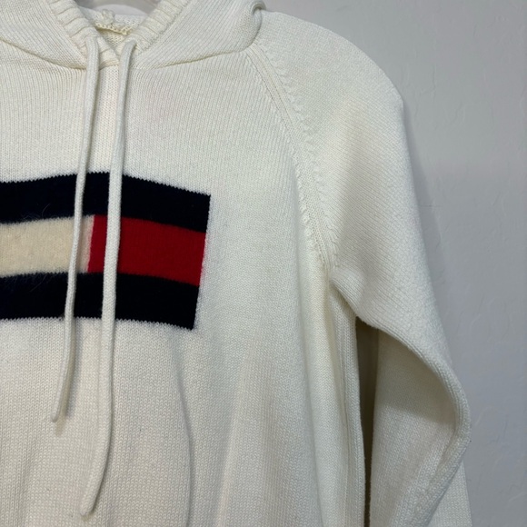 TOMMY JEANS Knit Hoodie Sweater Cream Red White Blue Vintage Retro Size Medium - Picture 5 of 14